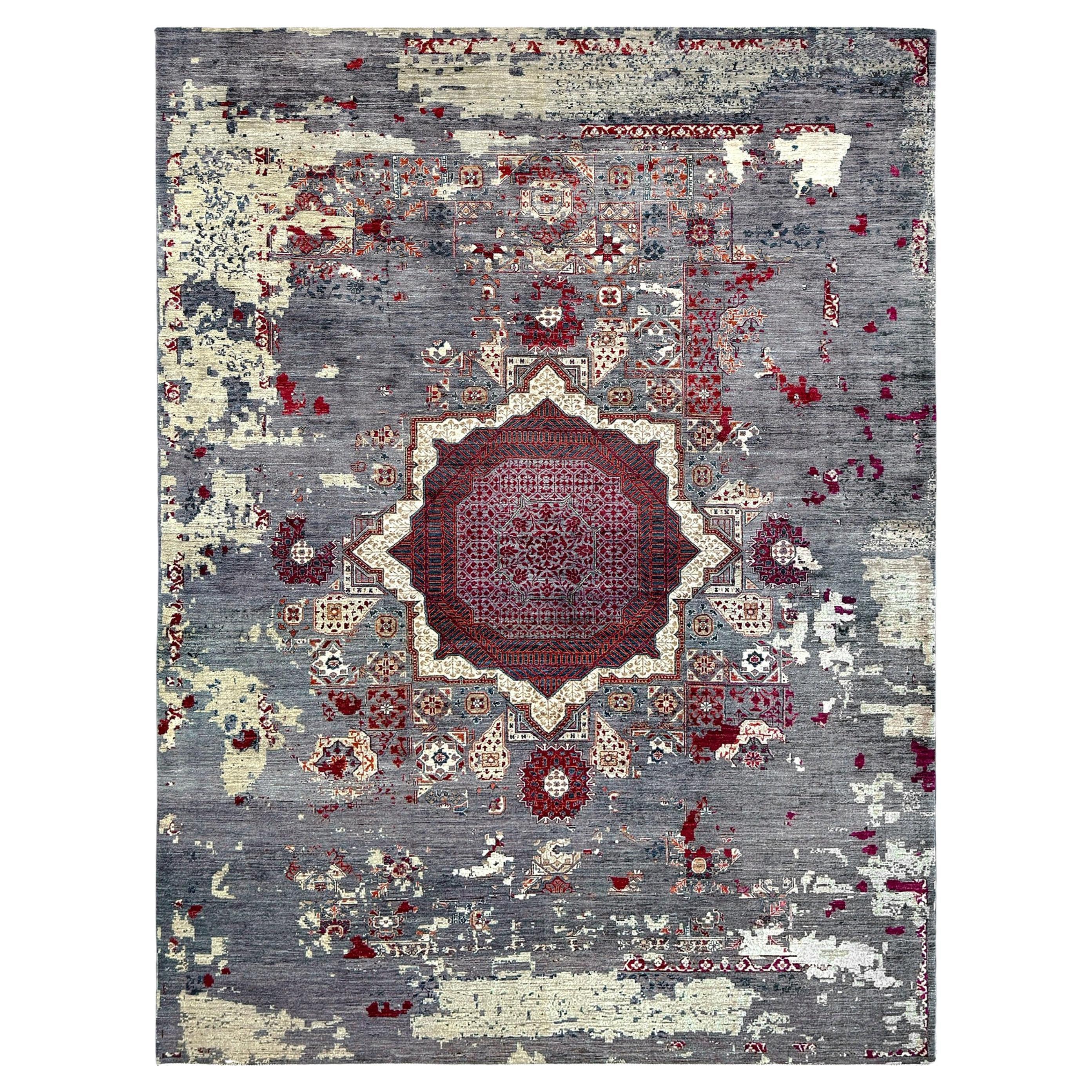 Gray 
Ruby Reimagined Mamluk Transitional Rug • Hand-Knotted Wool • 9x12 For Sale