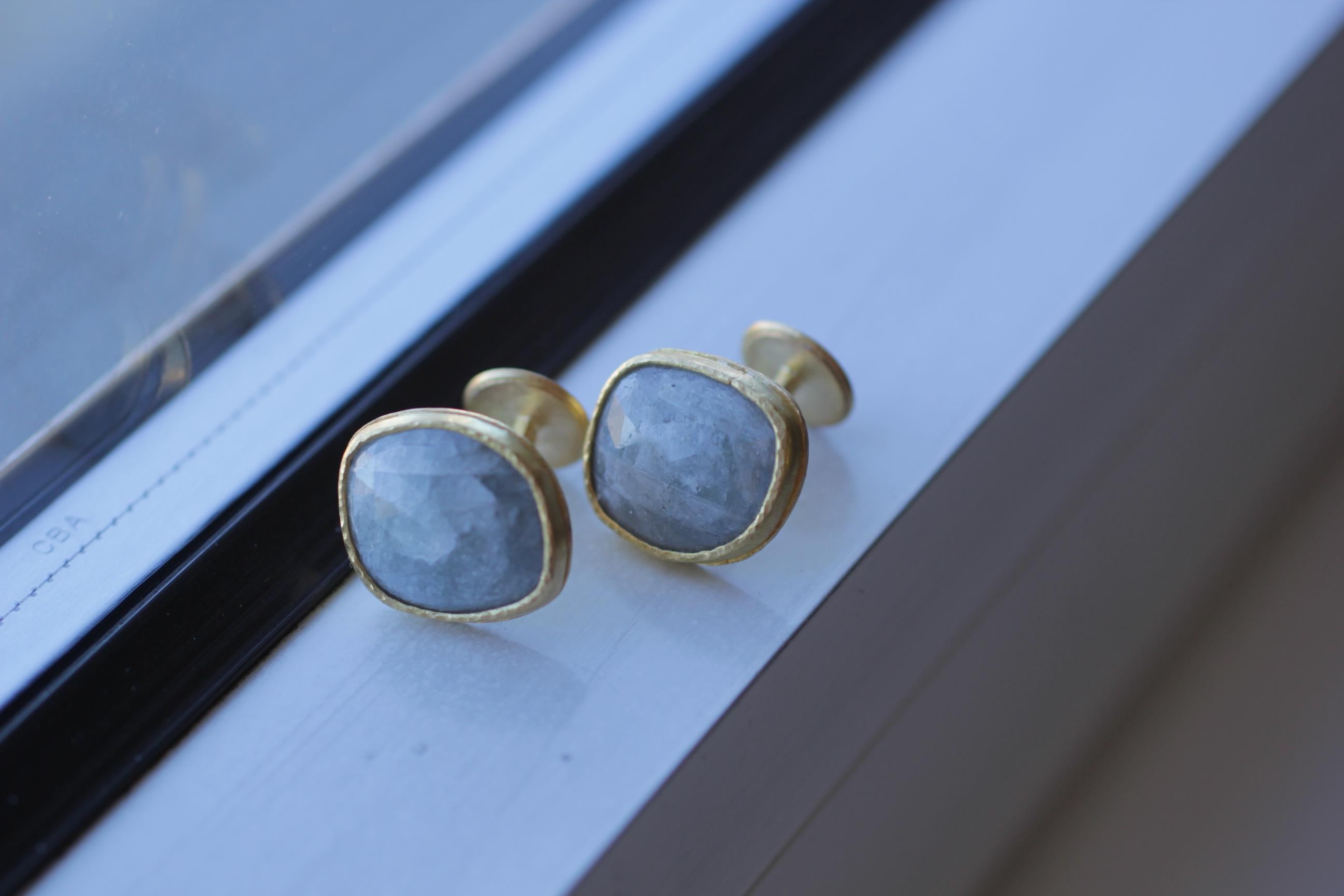 Light Blue Sapphire Diamonds 22K Gold Cufflinks Gift for Men Women Unisex For Sale 5