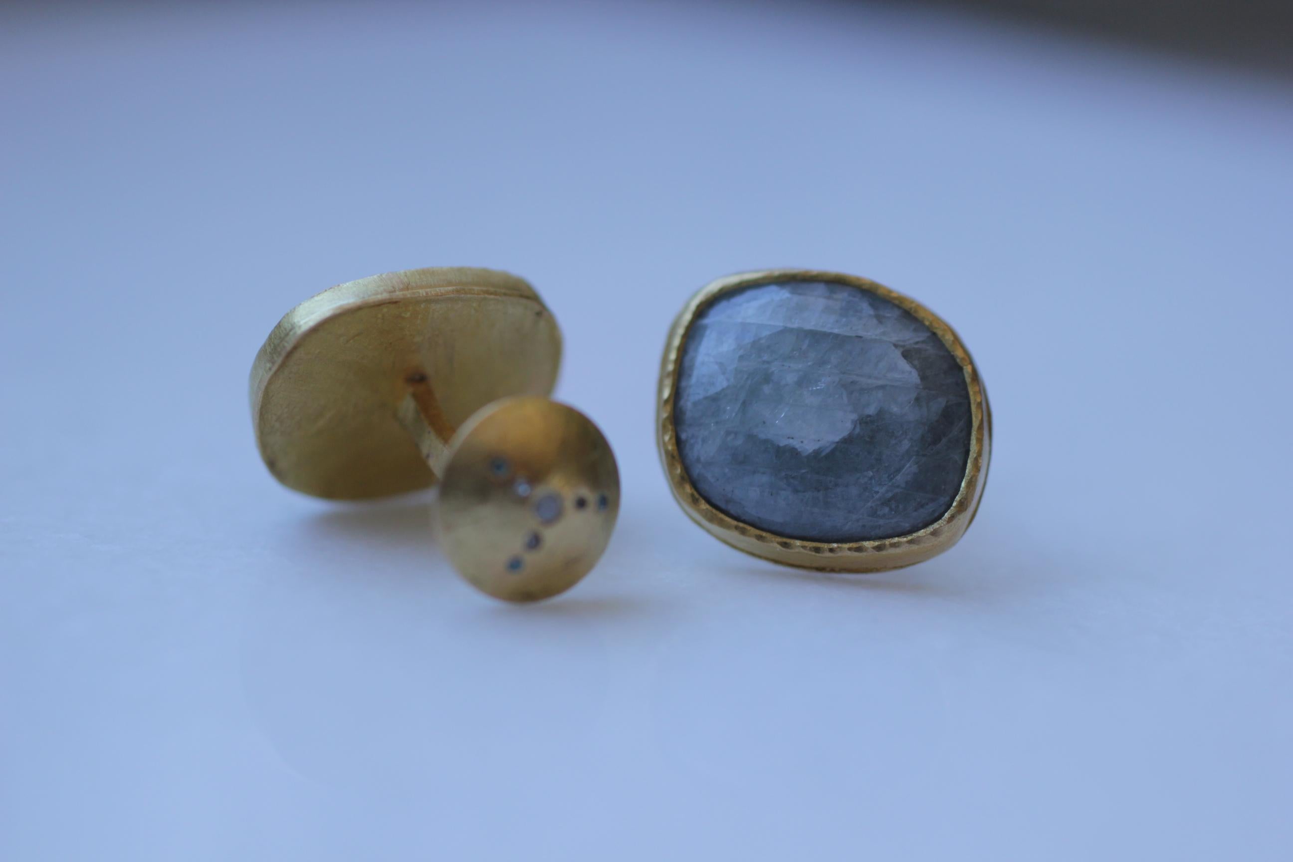 Round Cut Light Blue Sapphire Diamonds 22K Gold Cufflinks Gift for Men Women Unisex For Sale