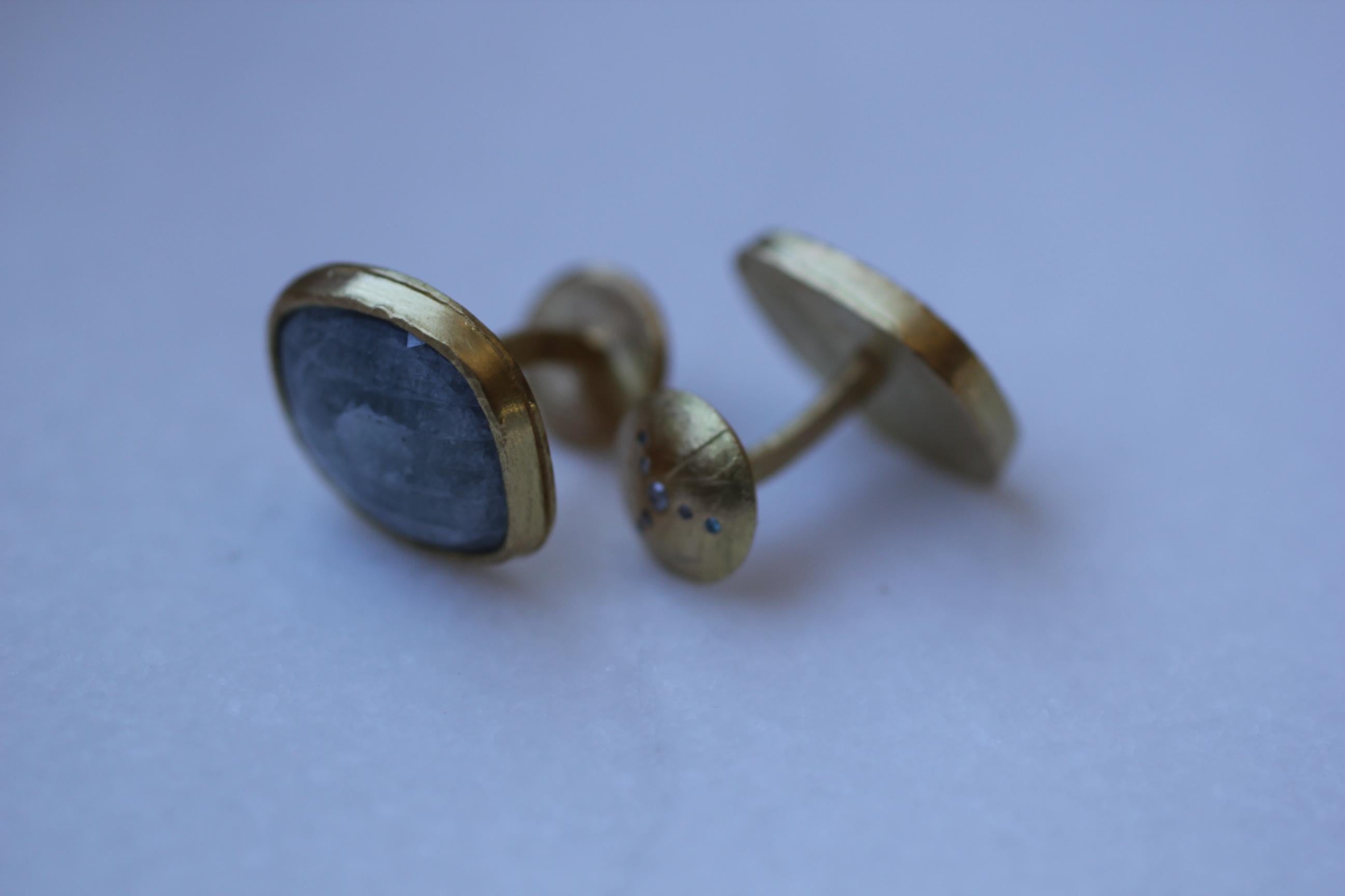 Light Blue Sapphire Diamonds 22K Gold Cufflinks Gift for Men Women Unisex For Sale 1