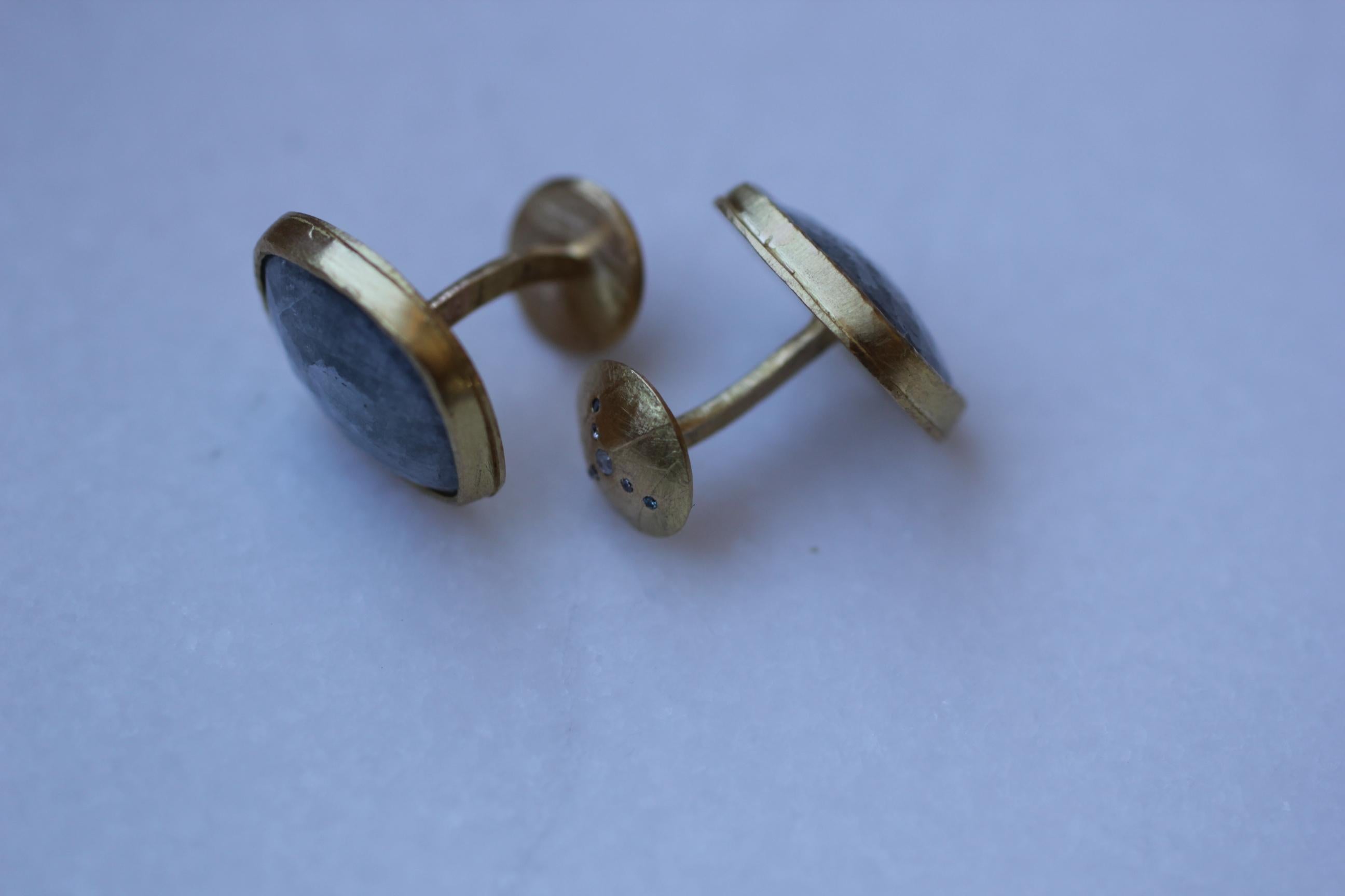 Light Blue Sapphire Diamonds 22K Gold Cufflinks Gift for Men Women Unisex For Sale 2