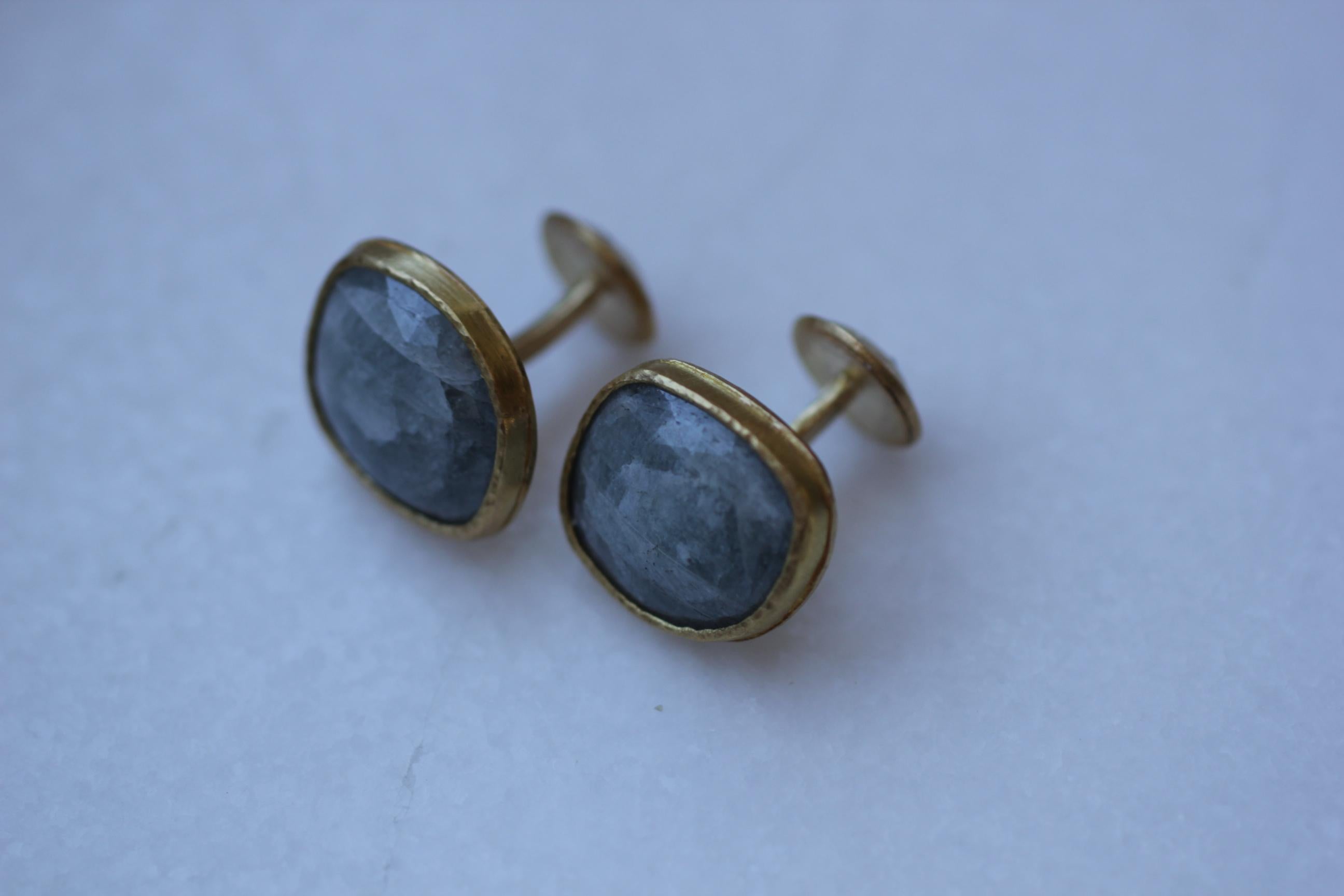 Light Blue Sapphire Diamonds 22K Gold Cufflinks Gift for Men Women Unisex For Sale 3