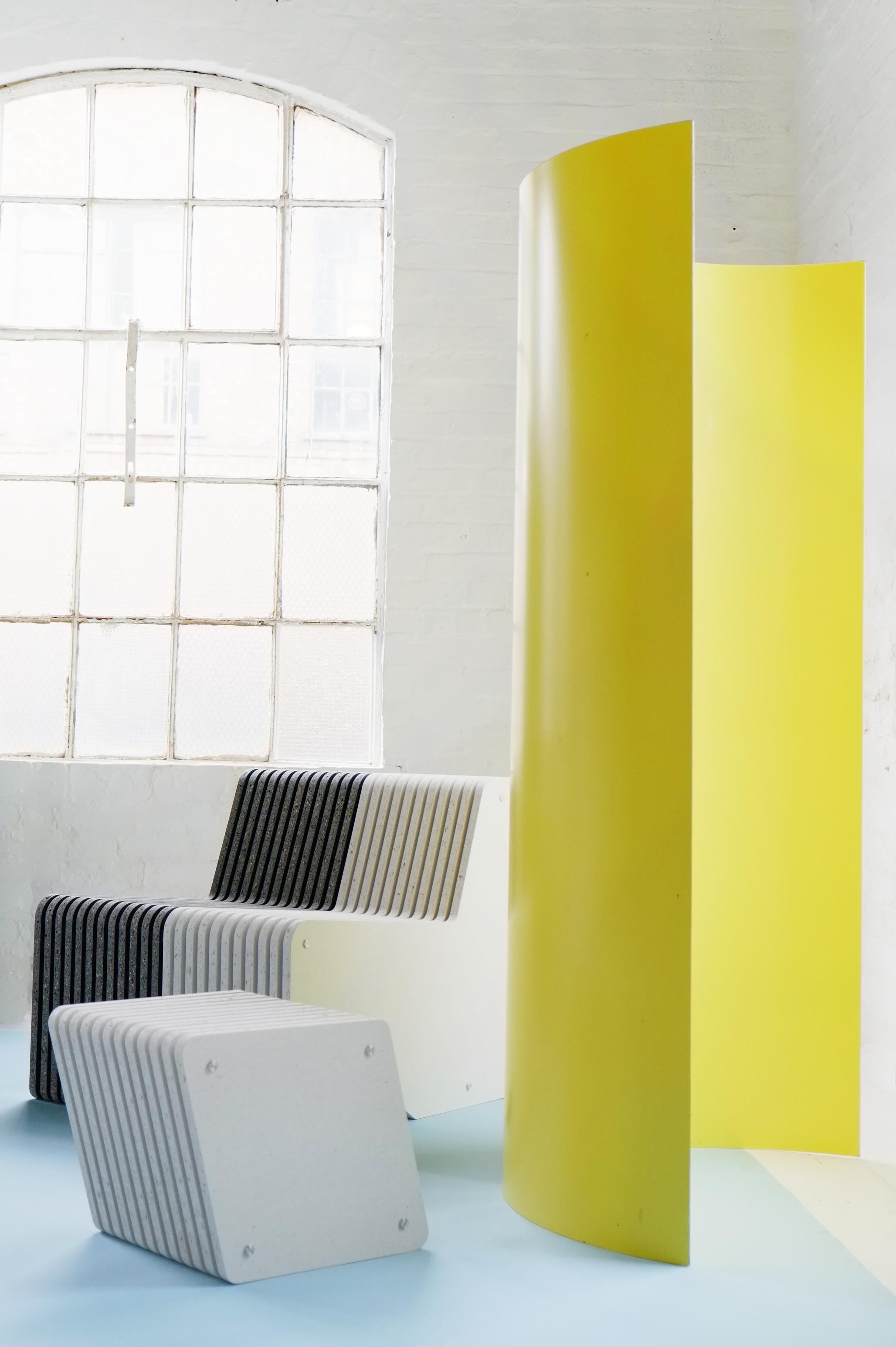 The Gray Screen is a freestanding room divider, named after the iconic modernist architect-designer Eileen Gray, a lover of screens. The large powder-coated aluminium curves introduce a mass of vibrant colour into an interior. The screen can be used