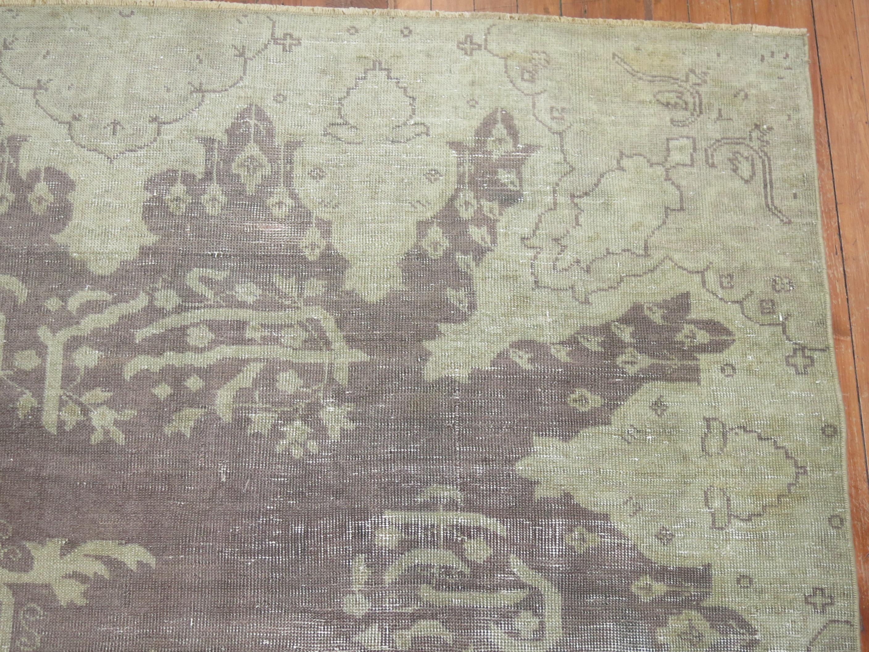 Hand-Woven Gray Shabby Antique Oushak Rug For Sale