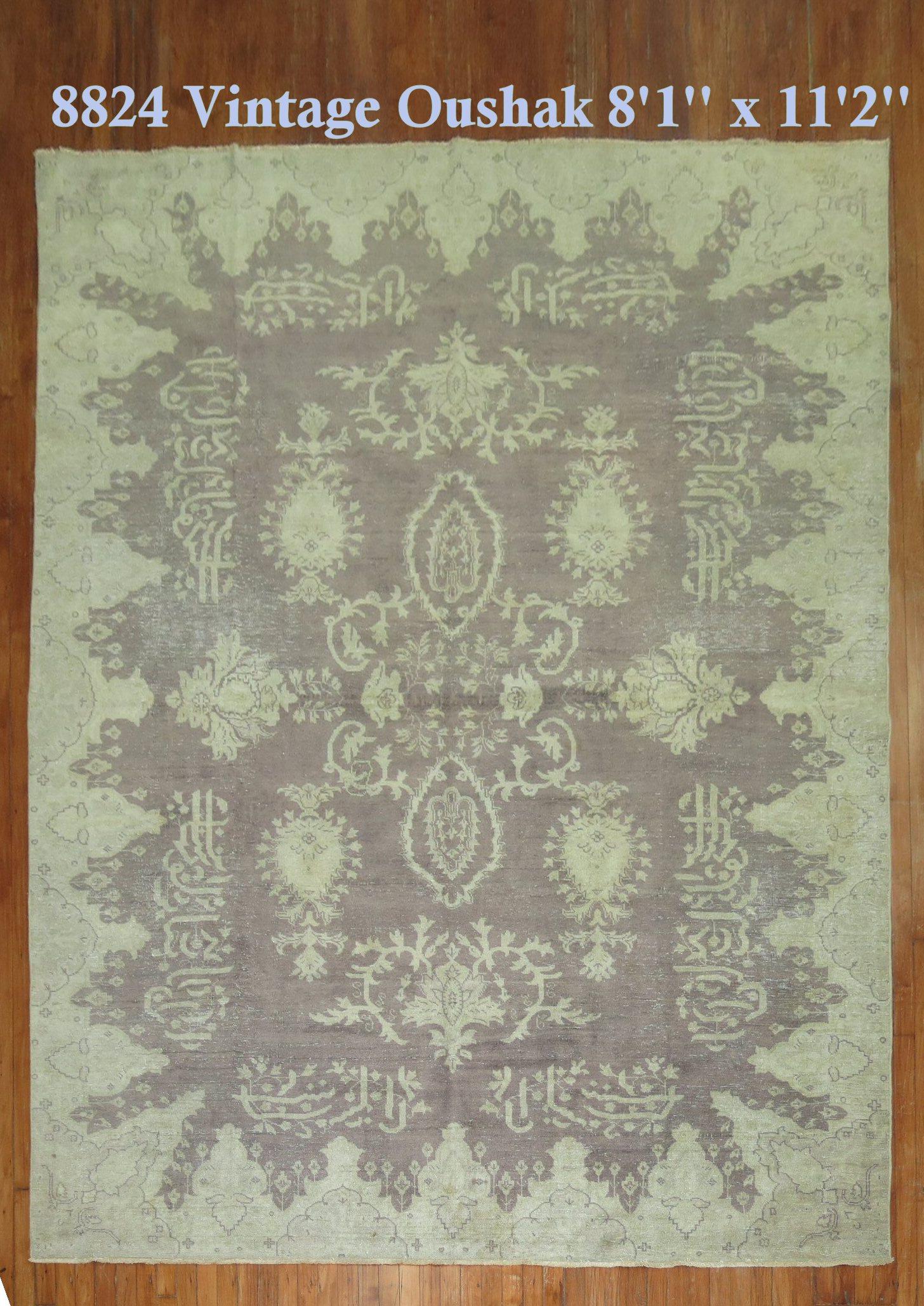 Wool Gray Shabby Antique Oushak Rug For Sale