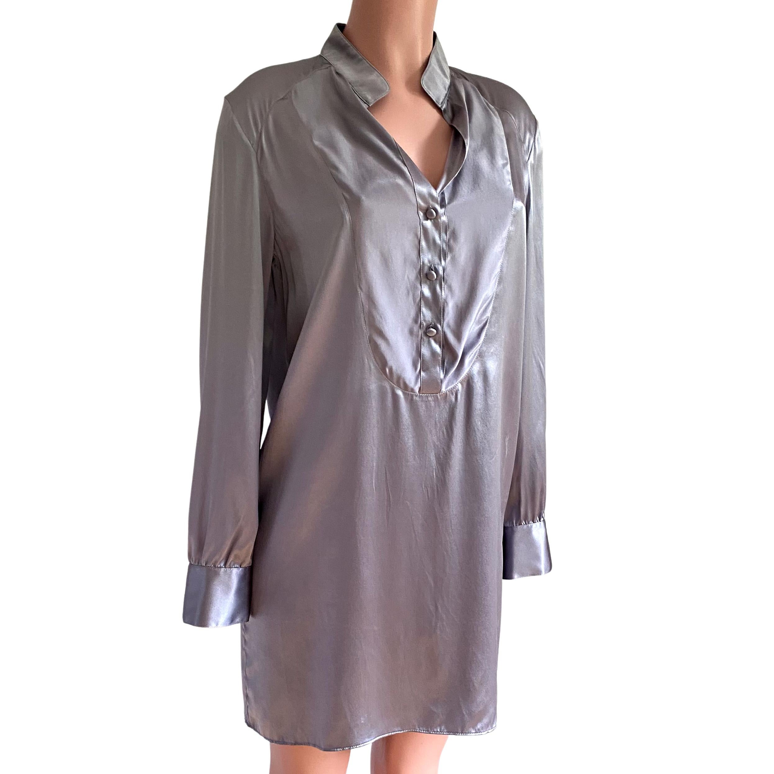 Gray Silk Big Shirt / Tunic Dress - NWT In New Condition In Boston, MA