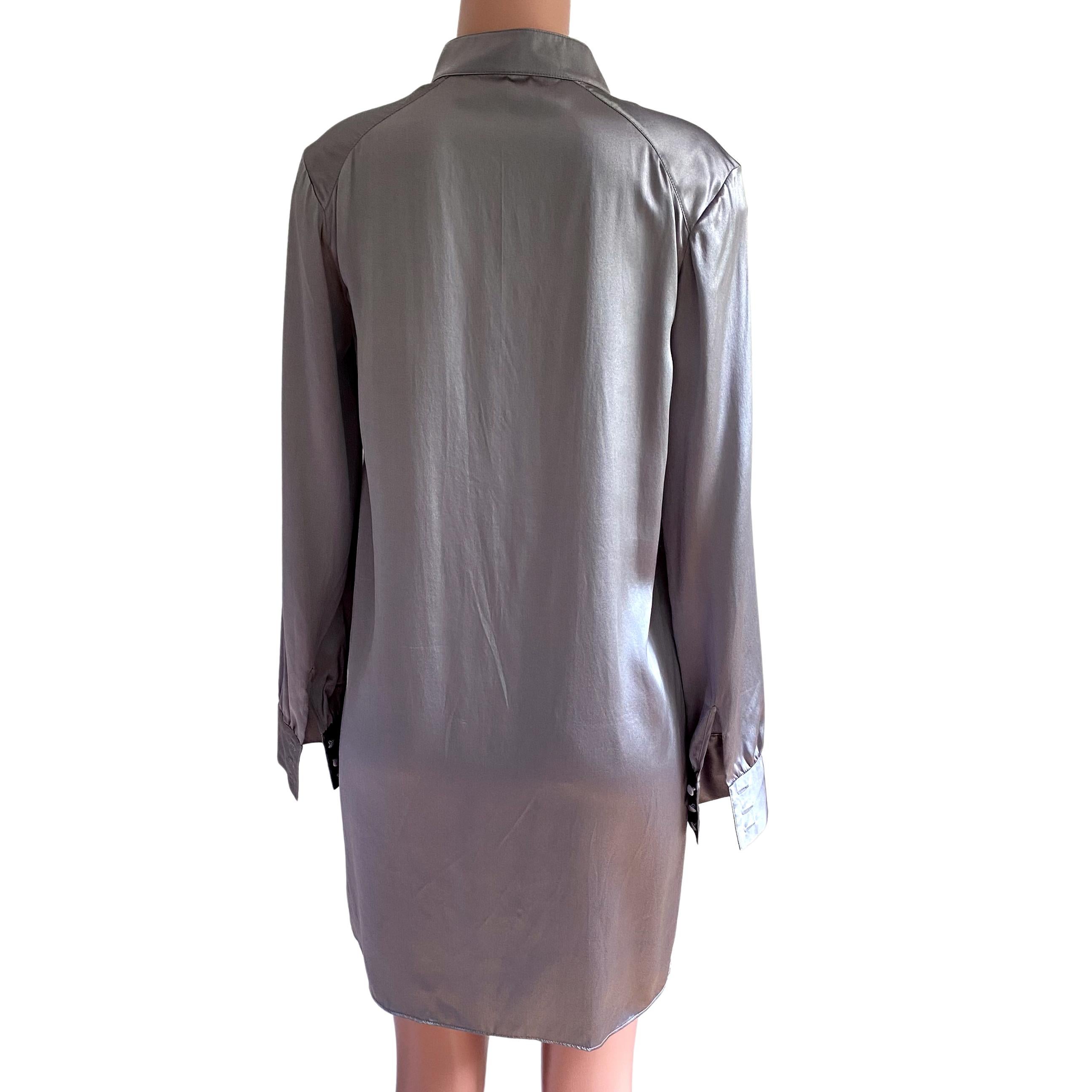 Women's Gray Silk Big Shirt / Tunic Dress - NWT