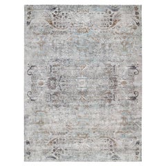 Tapis persan Erased, noué à la main, gris et texturé, 13'9" x 18'1"