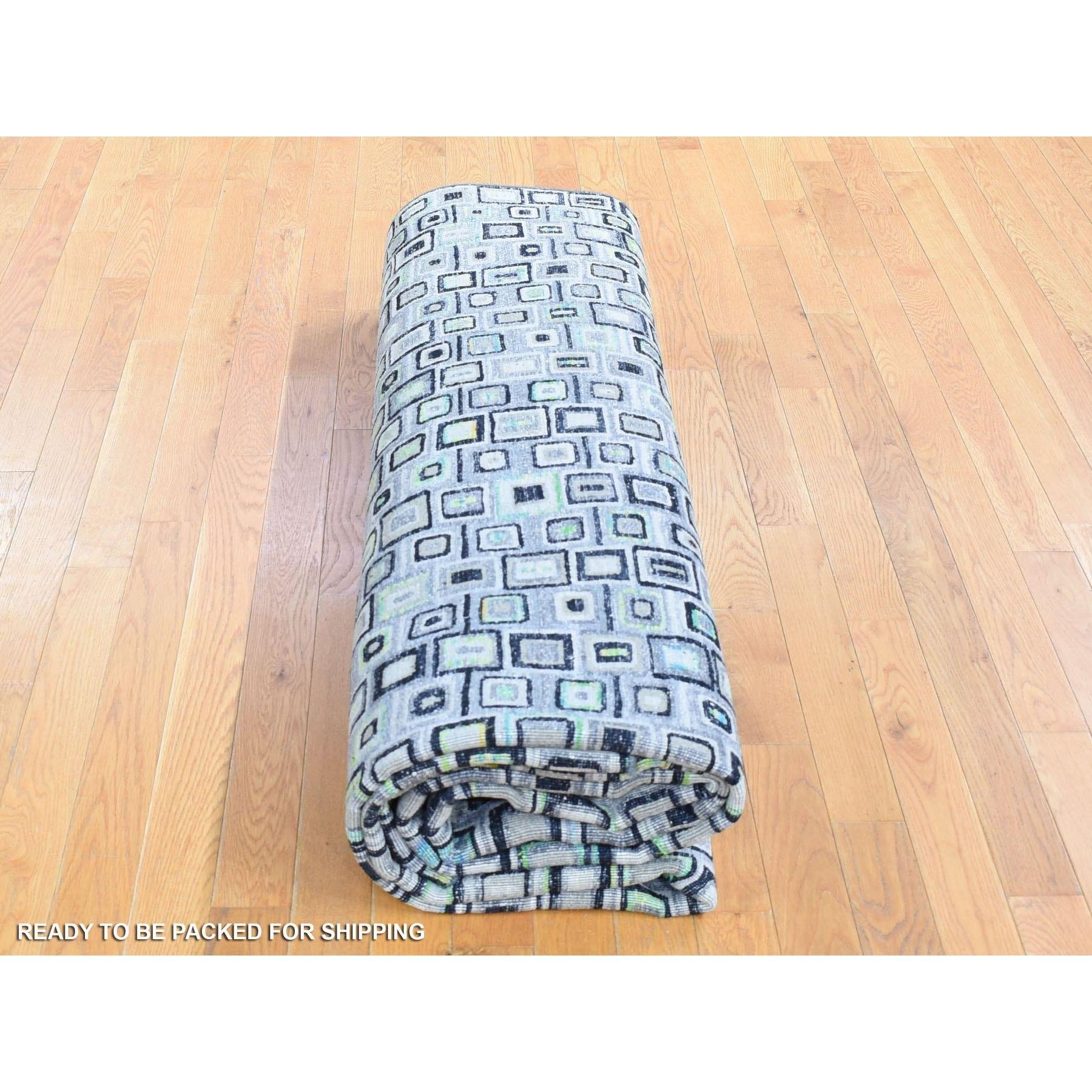 Seta grigia con lana Psefas Square Design annodato a mano Oriental Rugs 9'0
