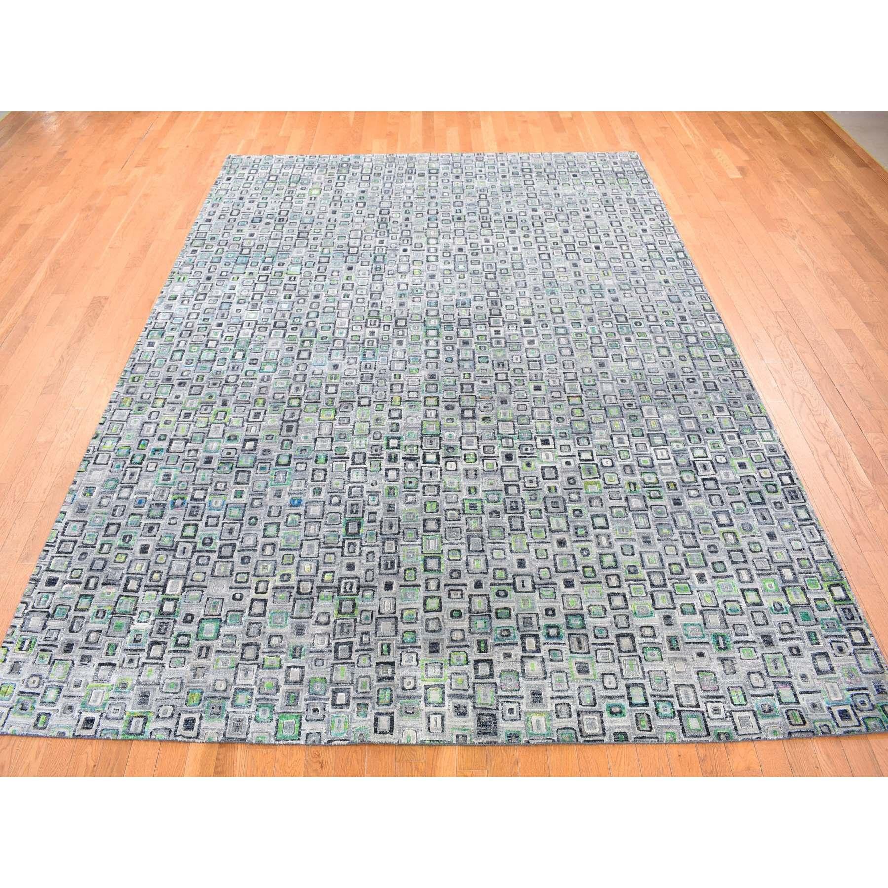 Moderno Seta grigia con lana Psefas Square Design annodato a mano Oriental Rugs 9'0