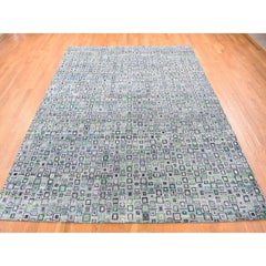 Gray Silk with Wool Psefas Square Design Hand Knotted Oriental Rug 9'0" x 12'3"
