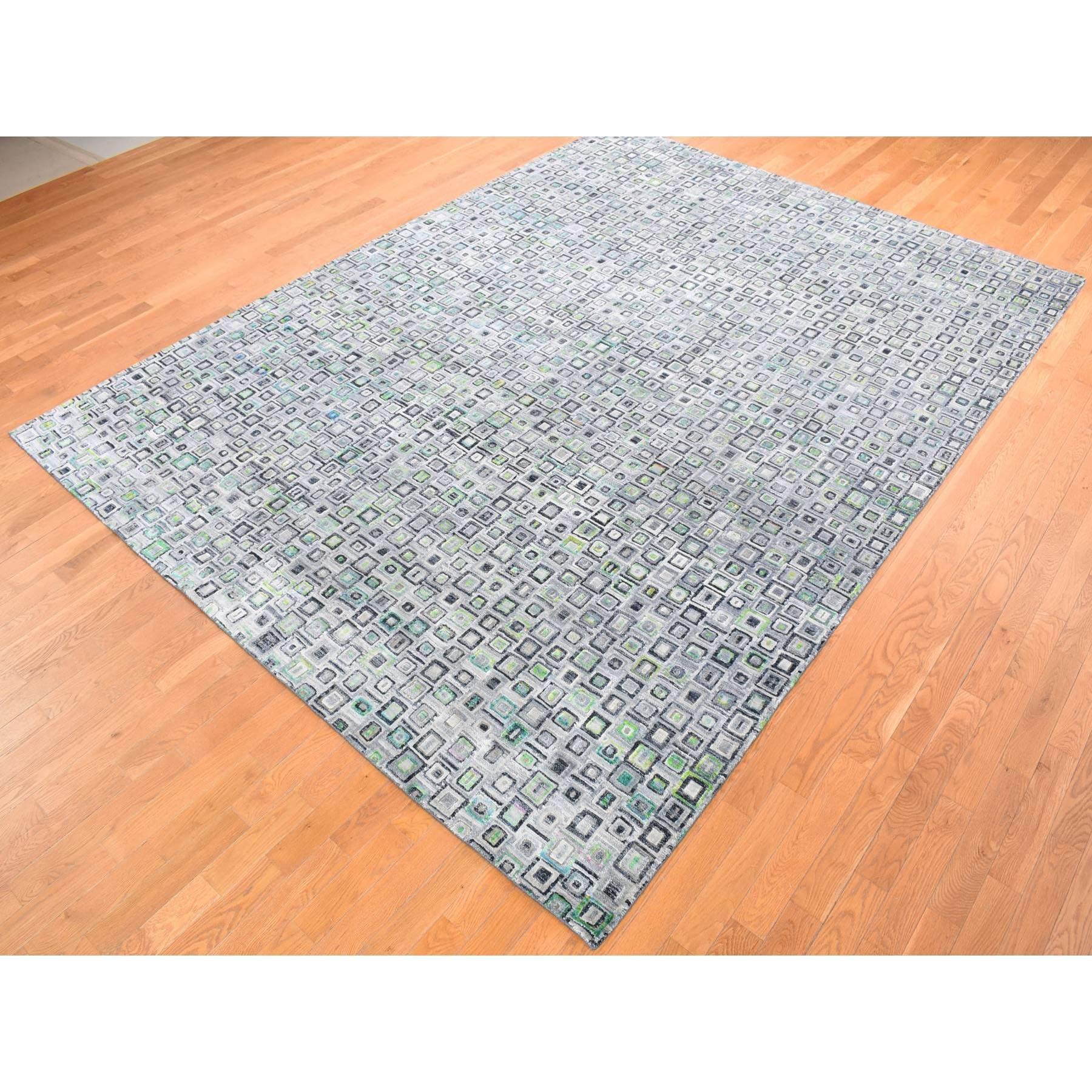 Indiano Seta grigia con lana Psefas Square Design annodato a mano Oriental Rugs 9'0