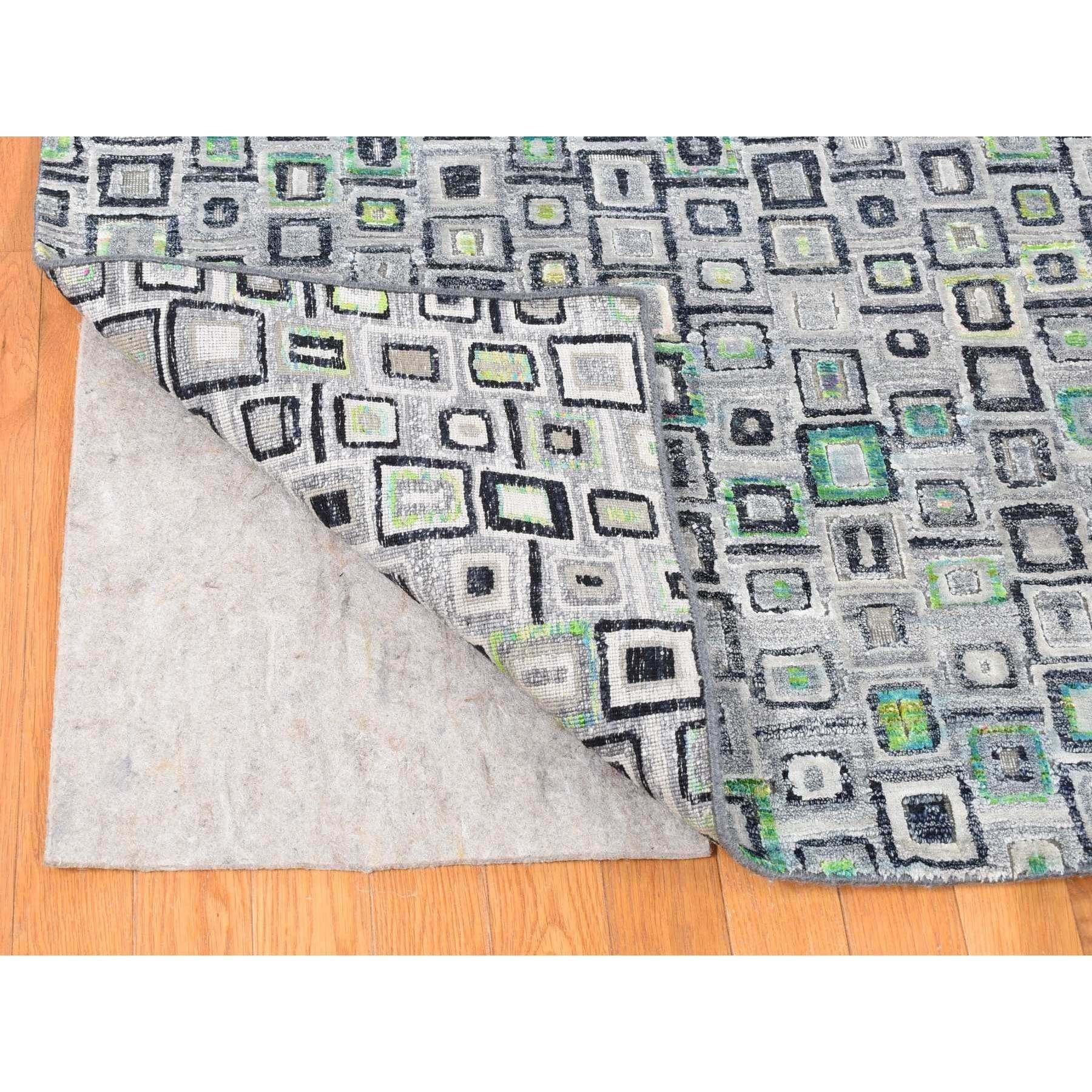 Annodato a mano Seta grigia con lana Psefas Square Design annodato a mano Oriental Rugs 9'0