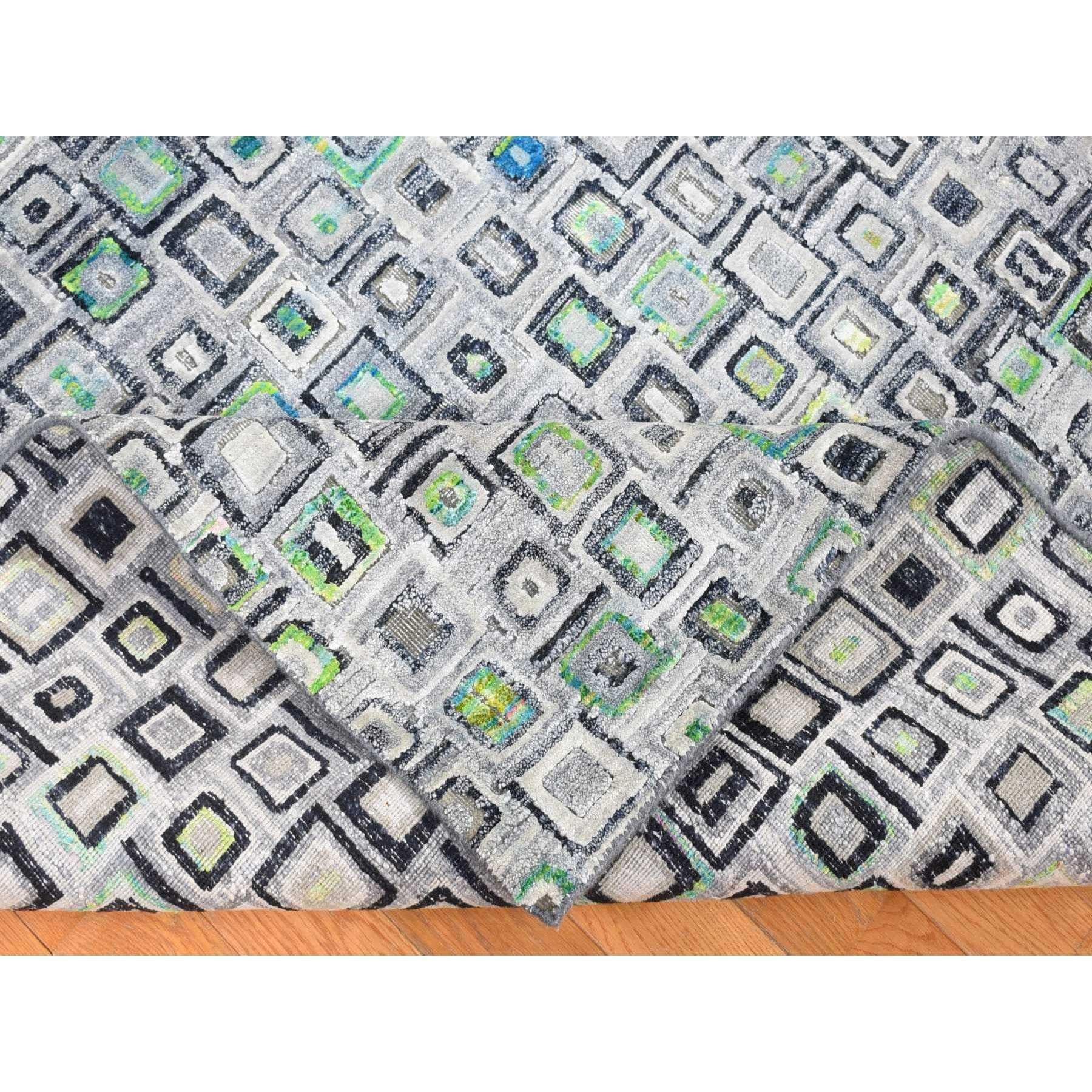 XXI secolo e contemporaneo Seta grigia con lana Psefas Square Design annodato a mano Oriental Rugs 9'0