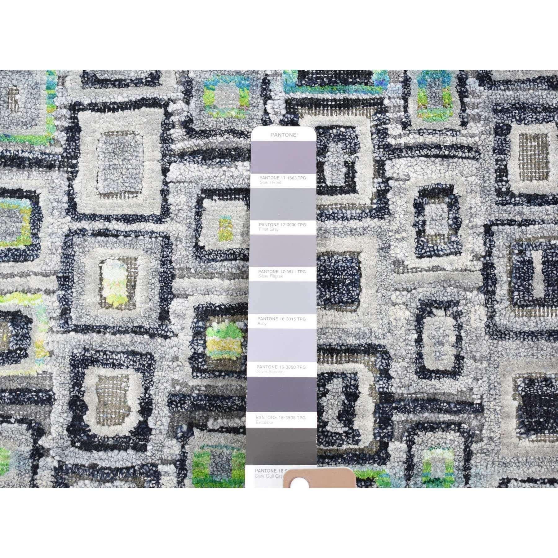 Seta grigia con lana Psefas Square Design annodato a mano Oriental Rugs 9'0