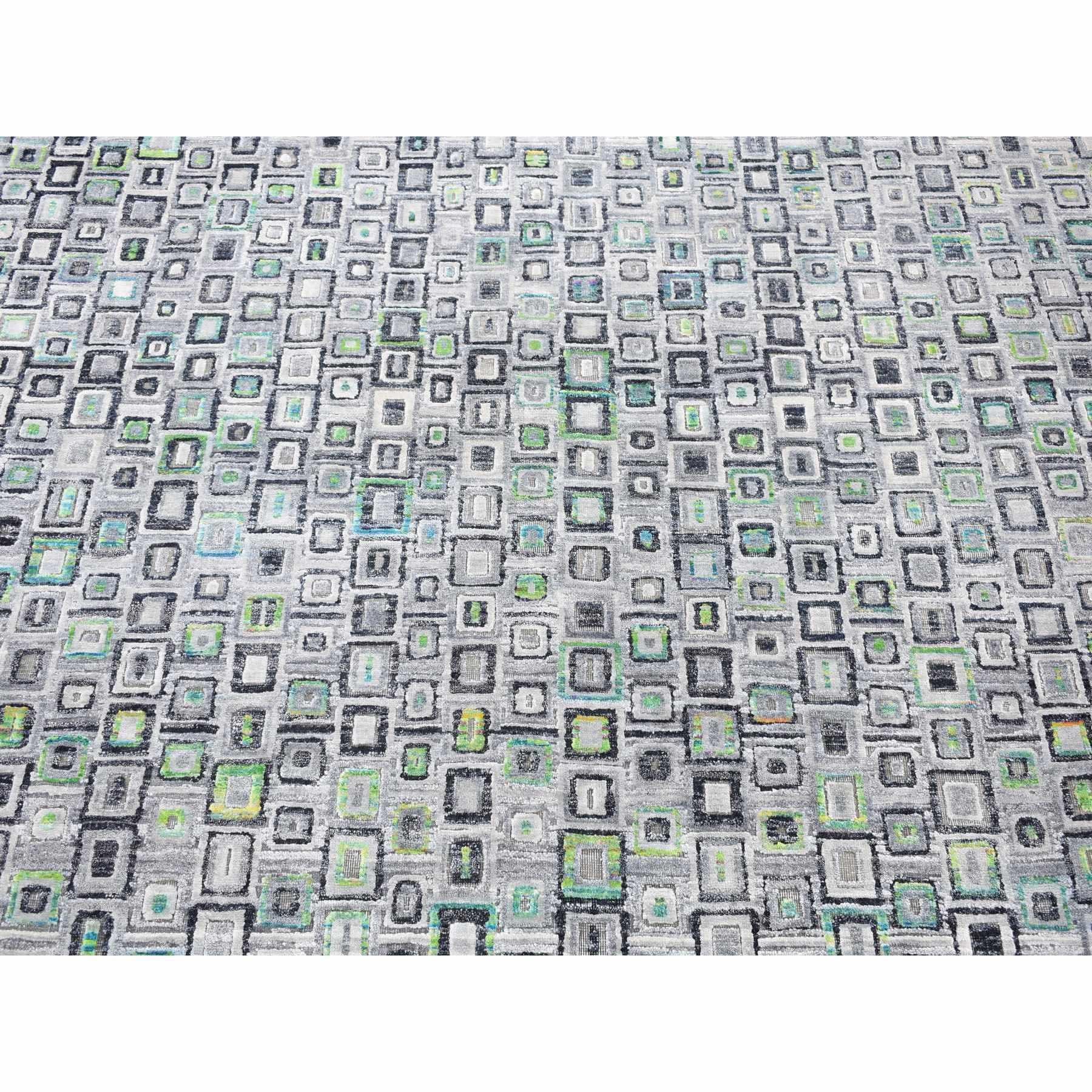 Seta grigia con lana Psefas Square Design annodato a mano Oriental Rugs 9'0