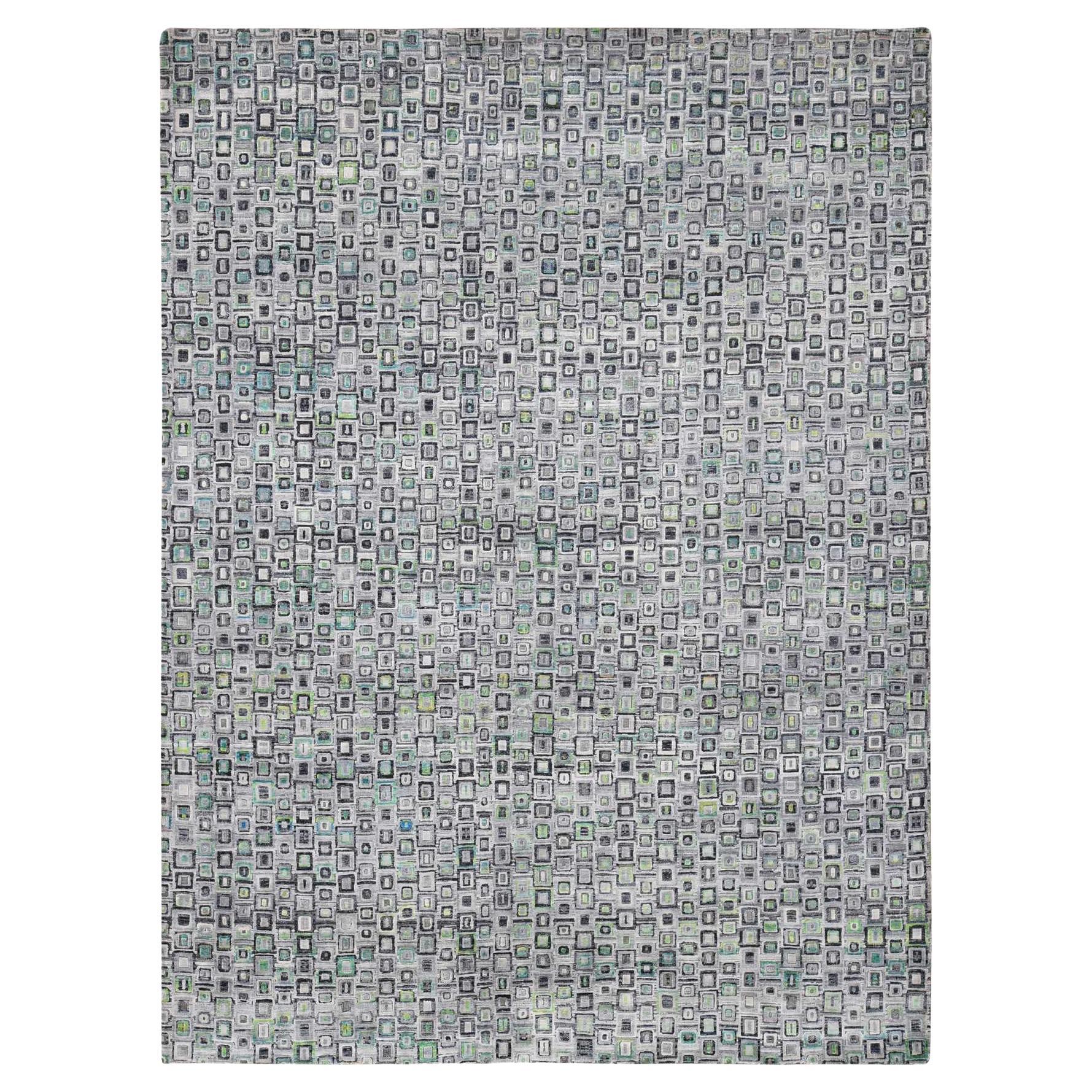 Seta grigia con lana Psefas Square Design annodato a mano Oriental Rugs 9'0" x 12'3" in vendita