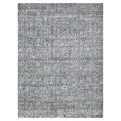 Gray Silk with Wool Psefas Square Design Hand Knotted Oriental Rug 9'0" x 12'3"