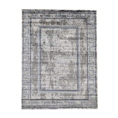 Gray Silken Roman Mosaic Design Hand Knotted Oriental Rug