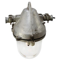 Gray Silver Cast Aluminum Vintage Industrial Clear Glass Hanging Pendant Lamp