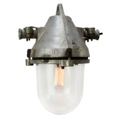 Gray Silver Cast Aluminum Vintage Industrial Clear Glass Hanging Pendant Lamp