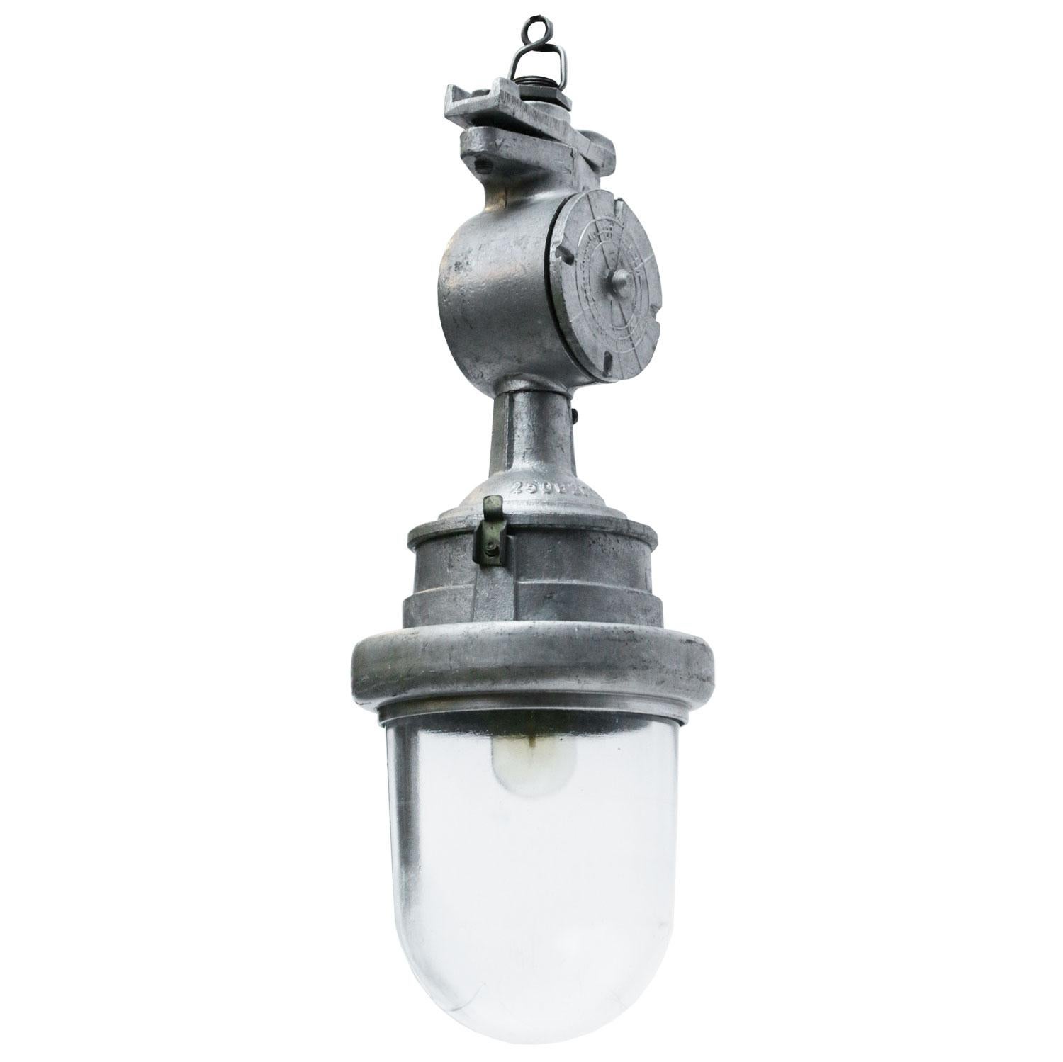 Industrial hanging lamp. Silver gray cast aluminum. Clear glass.

Weight: 7.0 kg / 15.4 lb

Priced per individual item. All lamps have been made suitable by international standards for incandescent light bulbs, energy-efficient and LED bulbs.