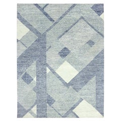 Gray Soft Wool Hand Knotted Geometric Art Deco Collection Rug 9'1" x 12'1"
