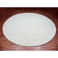 Gray Soft Wool Hand Knotted Modern Grass Design Tone on Tone Round Oriental Rug