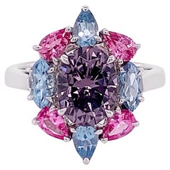 Grauer Ballerina-Ring aus 18 Karat Weißgold mit Spinell, rosa Turmalin und Aquamarin