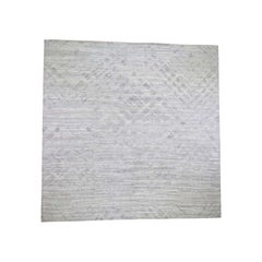 Gray Square Hand Spun Undyed Natural Wool Modern Hand Knotted Rug