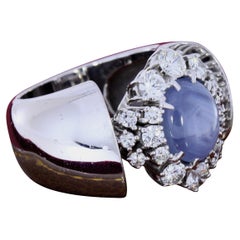 Gray Star Sapphire and Diamond Cluster Platinum Ring