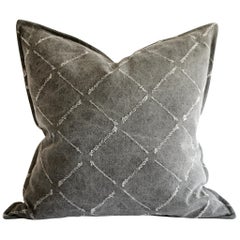 Gray Stone Washed Linen Pillows with Diamond Frayed Details