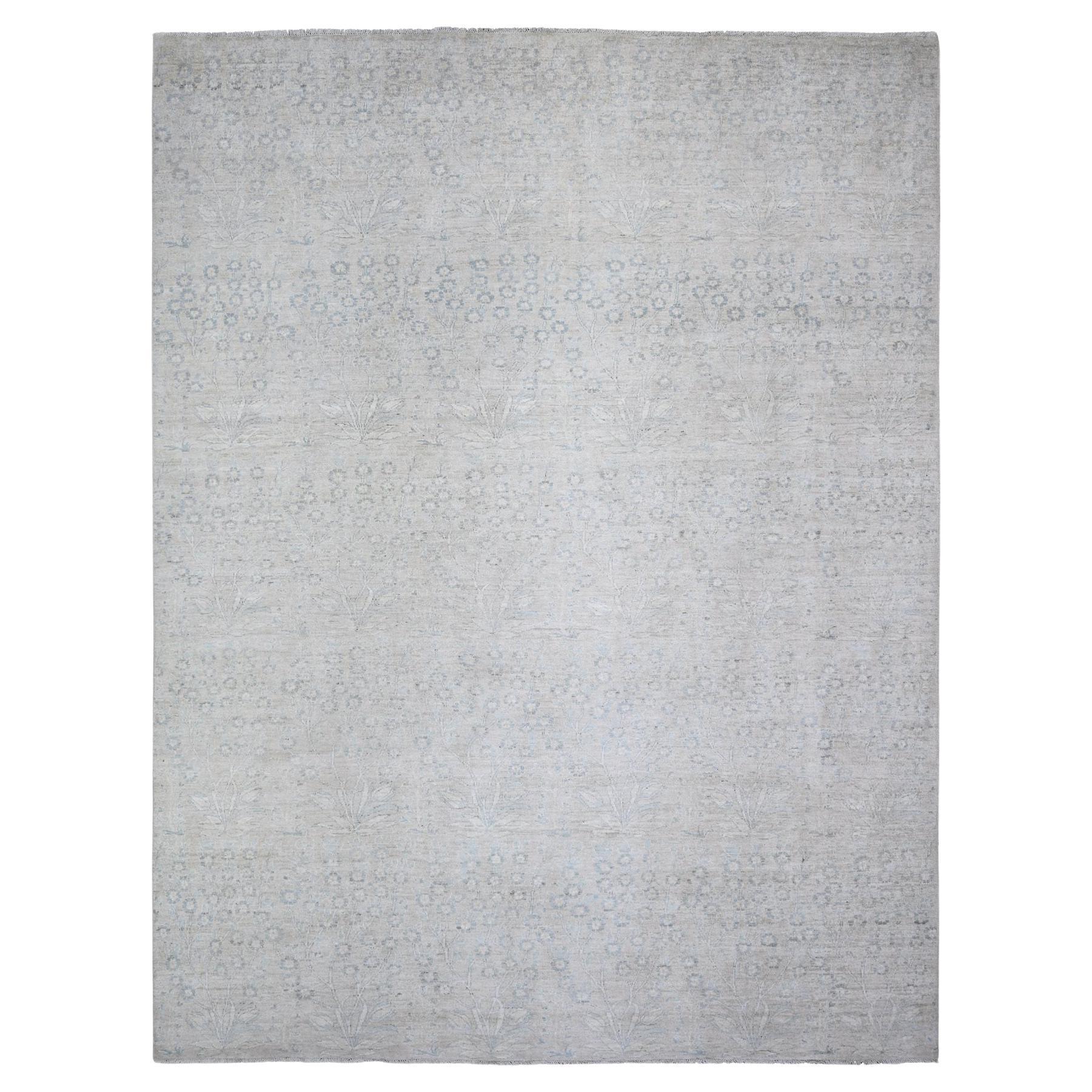 Gray Stone Washed Peshawar Pure Wool Hand Knotted Oriental Rug 8'7" x 11'5"