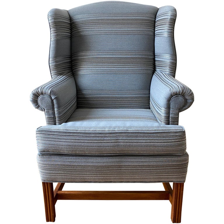 Gray Stripe Wingback Chair 1970s At 1stdibs