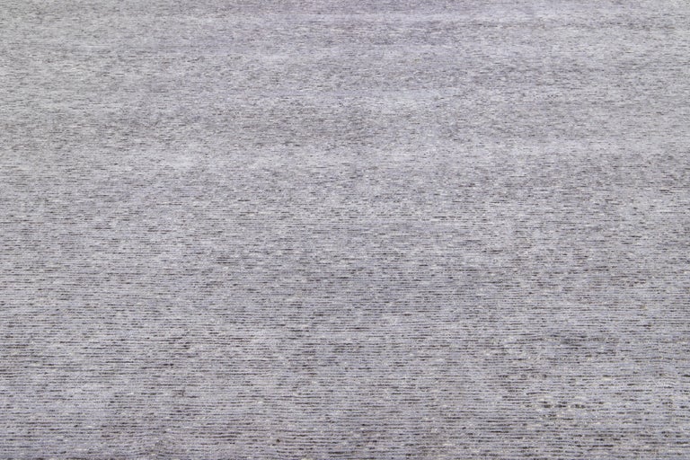 Grey Striped Modern Handmade Wool and Silk Rug For Sale at 1stDibs
