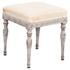 Gray Swedish Gustavian Stool, circa 1900