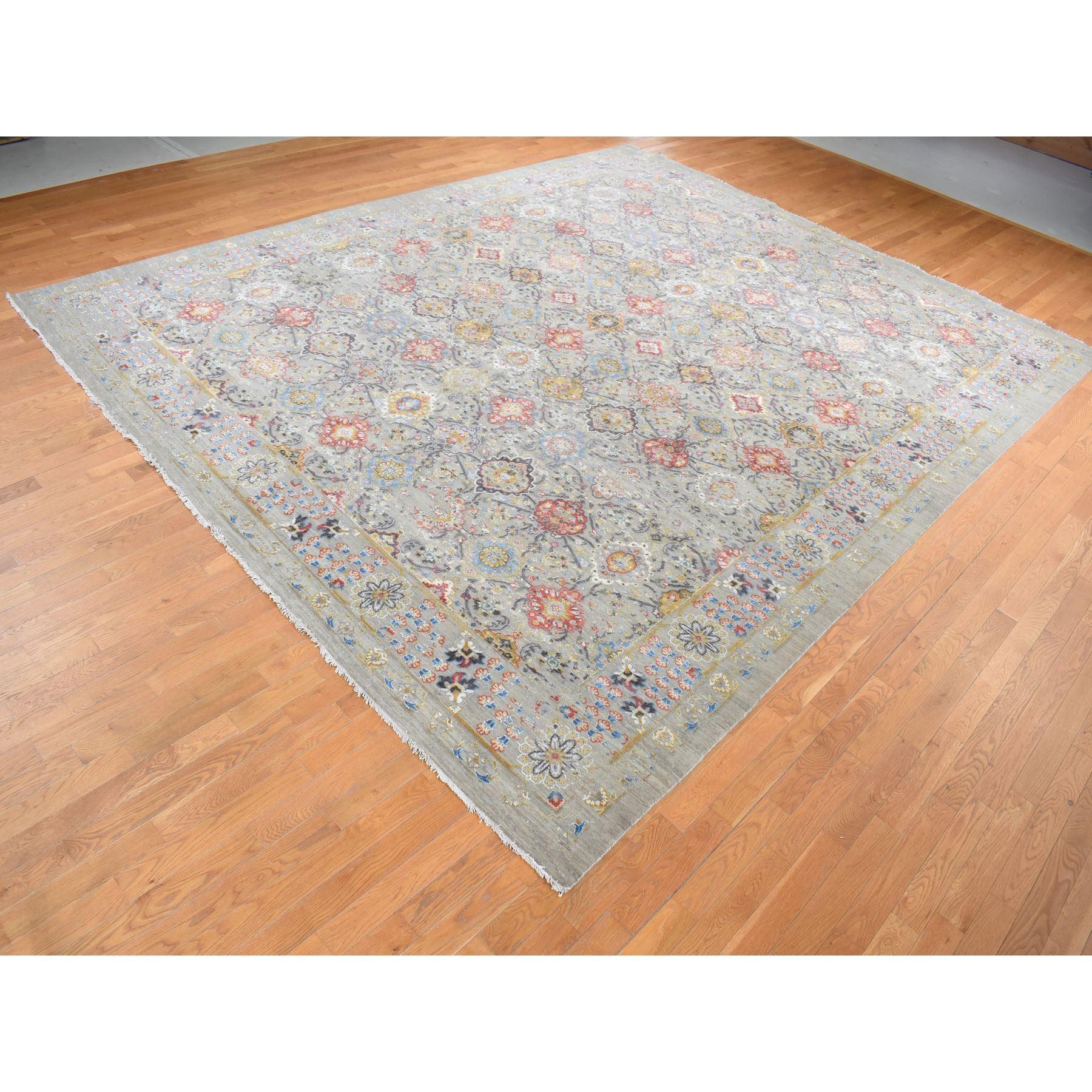 Medievale Grigio THE SUNSET ROSETTES Tappeto annodato a mano in lana e pura seta 12'0