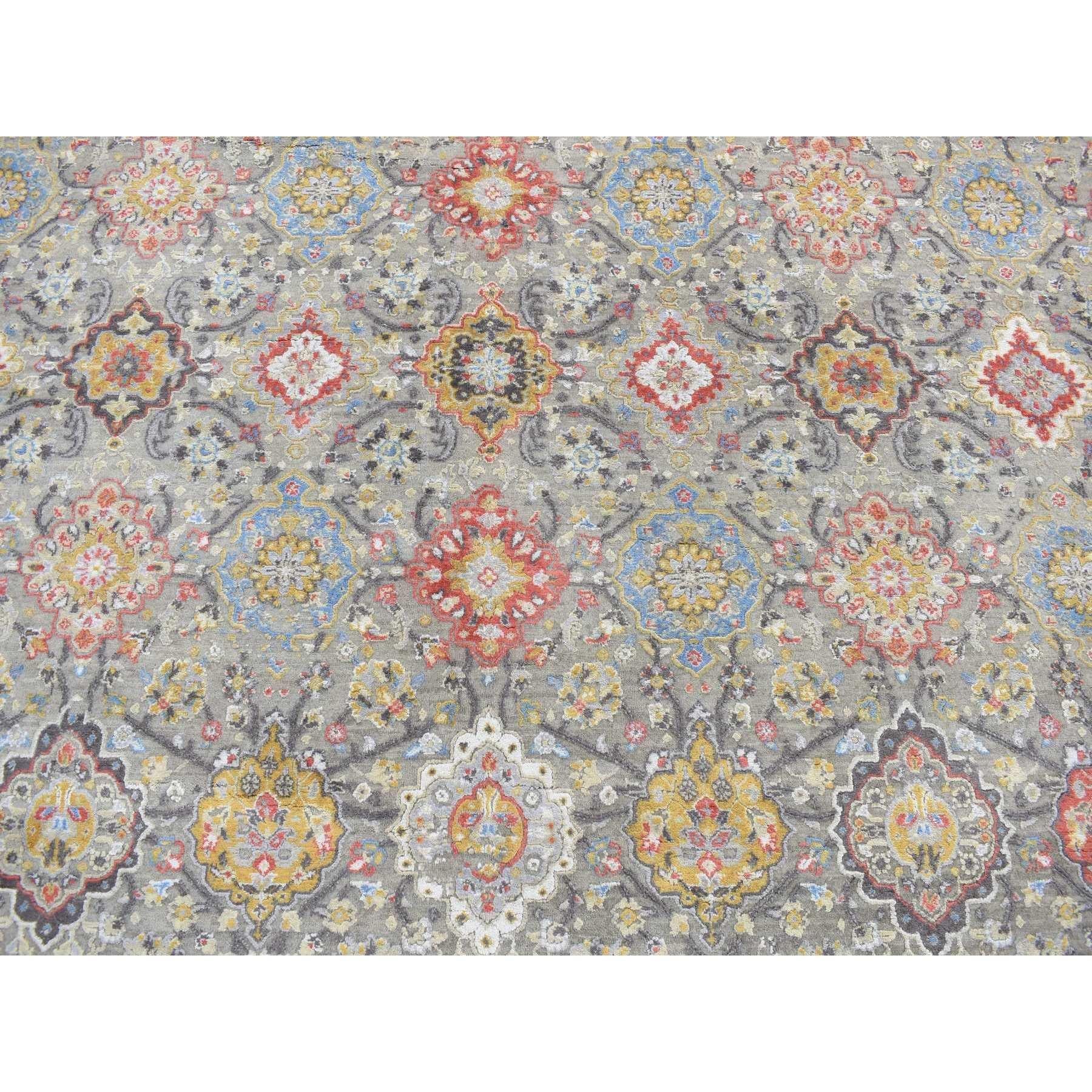 Seta Grigio THE SUNSET ROSETTES Tappeto annodato a mano in lana e pura seta 12'0