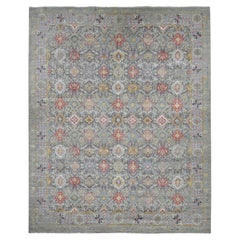 Alfombra anudada a mano de lana y seda pura gris THE SUNSET ROSETTES 12'0" x 15'1