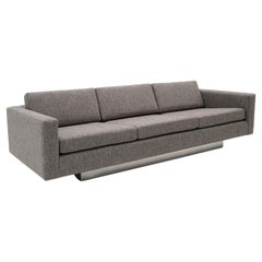 Gray Three Piece Sofa, Recessed Chrome Plinth Base. Attributed to Harvey Probber
