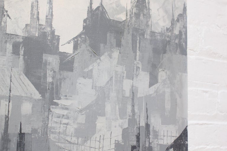 Gray Tonal Abstract Expressionist Oil on Canvas Cityscape by Louis M ...