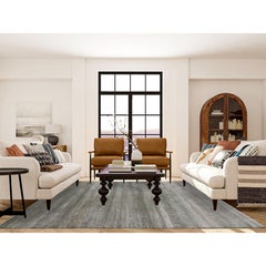 Gray Tone on Tone Wool and Silk Hand Knotted Modern Grass Design Oriental Rug