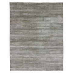 Alfombra Oriental Gris Tono sobre Tono Lana y Seda Anudada a Mano Diseño Moderno Hierba
