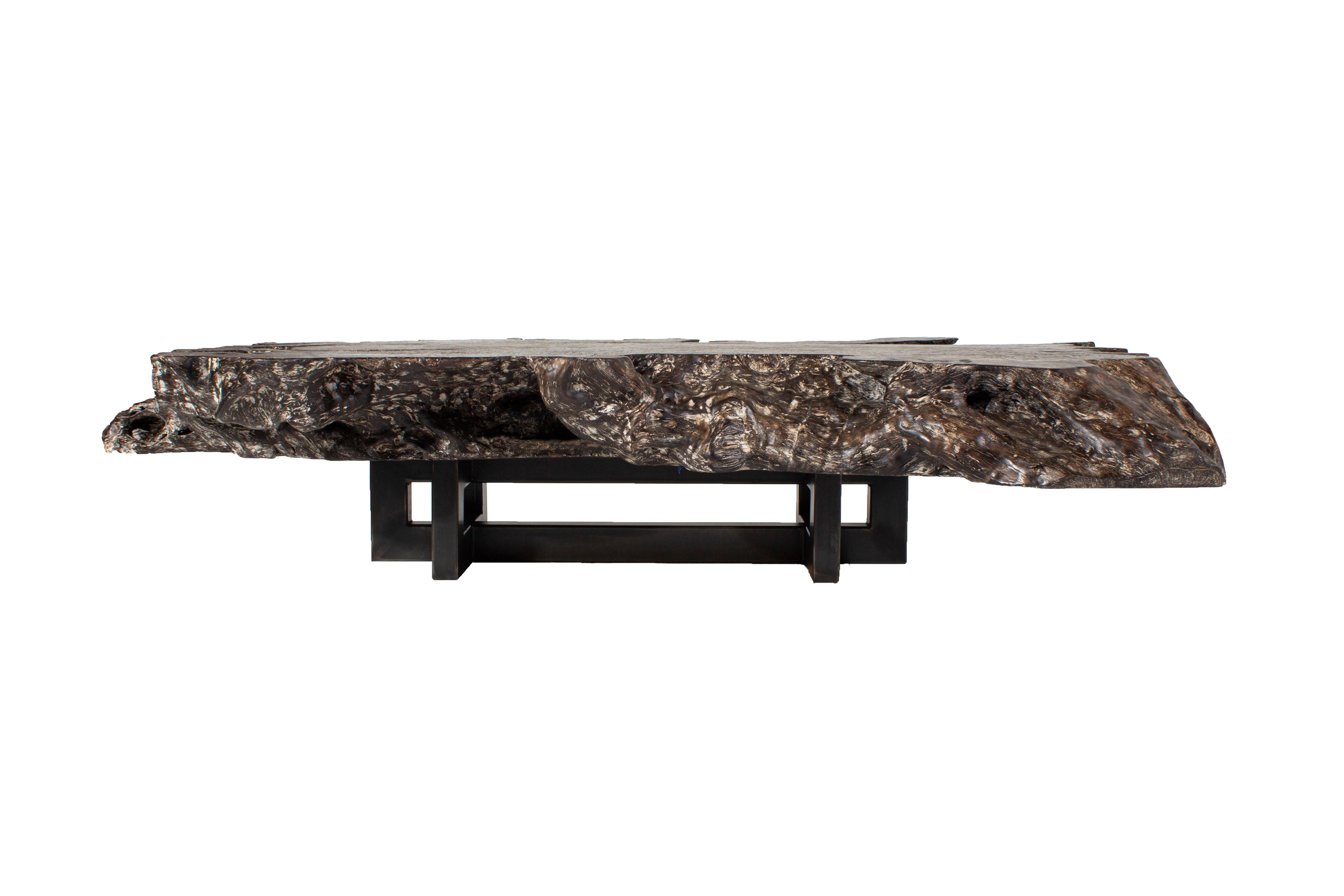 Gray toned bleached organic form Lyche wood coffee table.

One of a kind from Belgium.