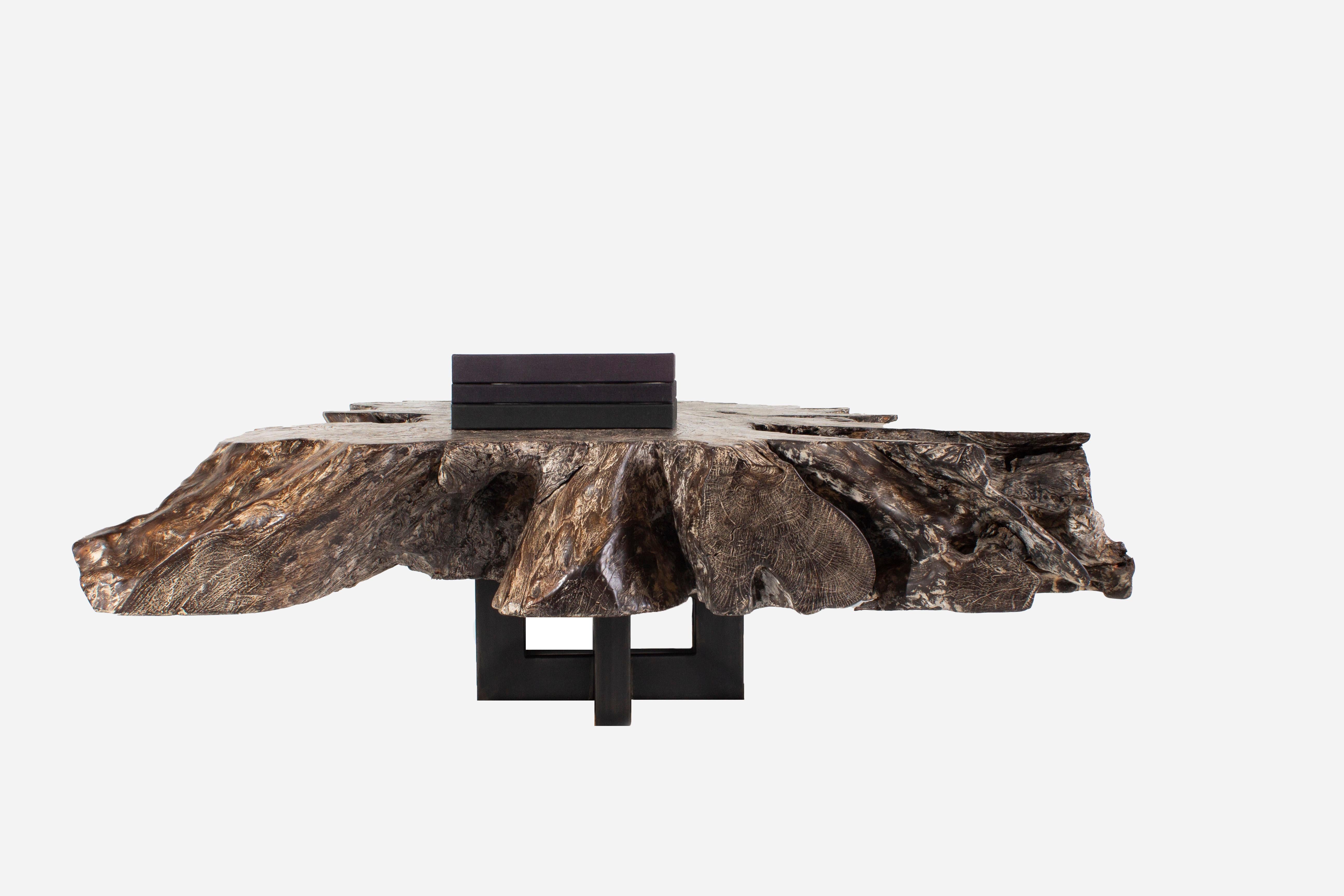 Contemporary Gray Toned Bleached Organic Form Lyche Wood Coffee Table