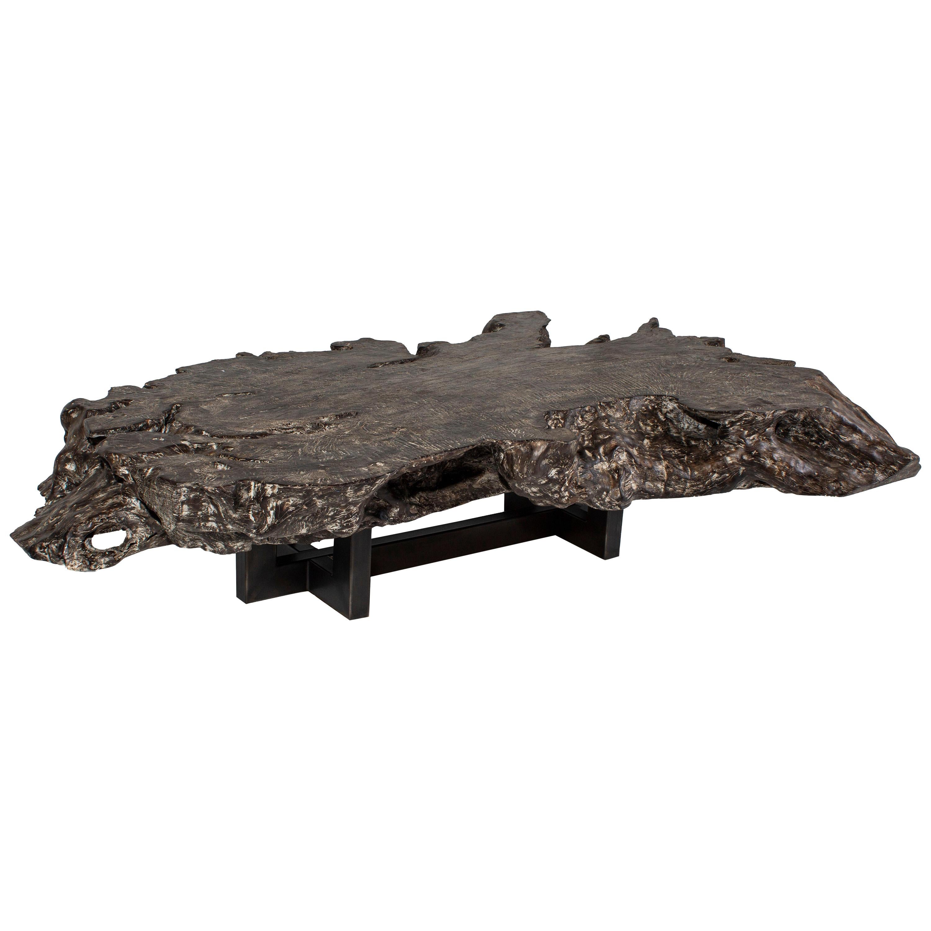 Gray Toned Bleached Organic Form Lyche Wood Coffee Table