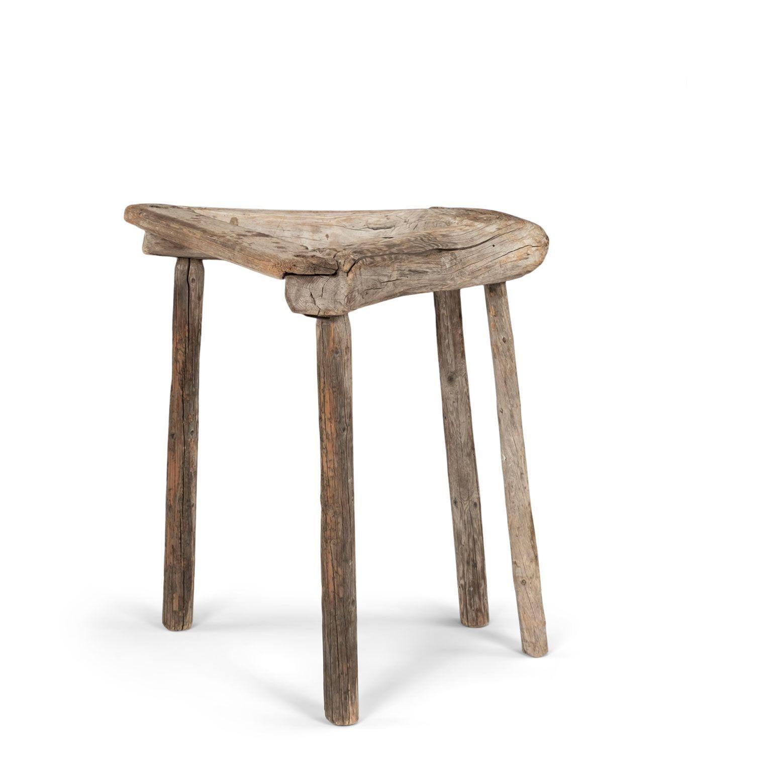Gray-Toned Swedish Vernacular Stool In Fair Condition For Sale In Houston, TX