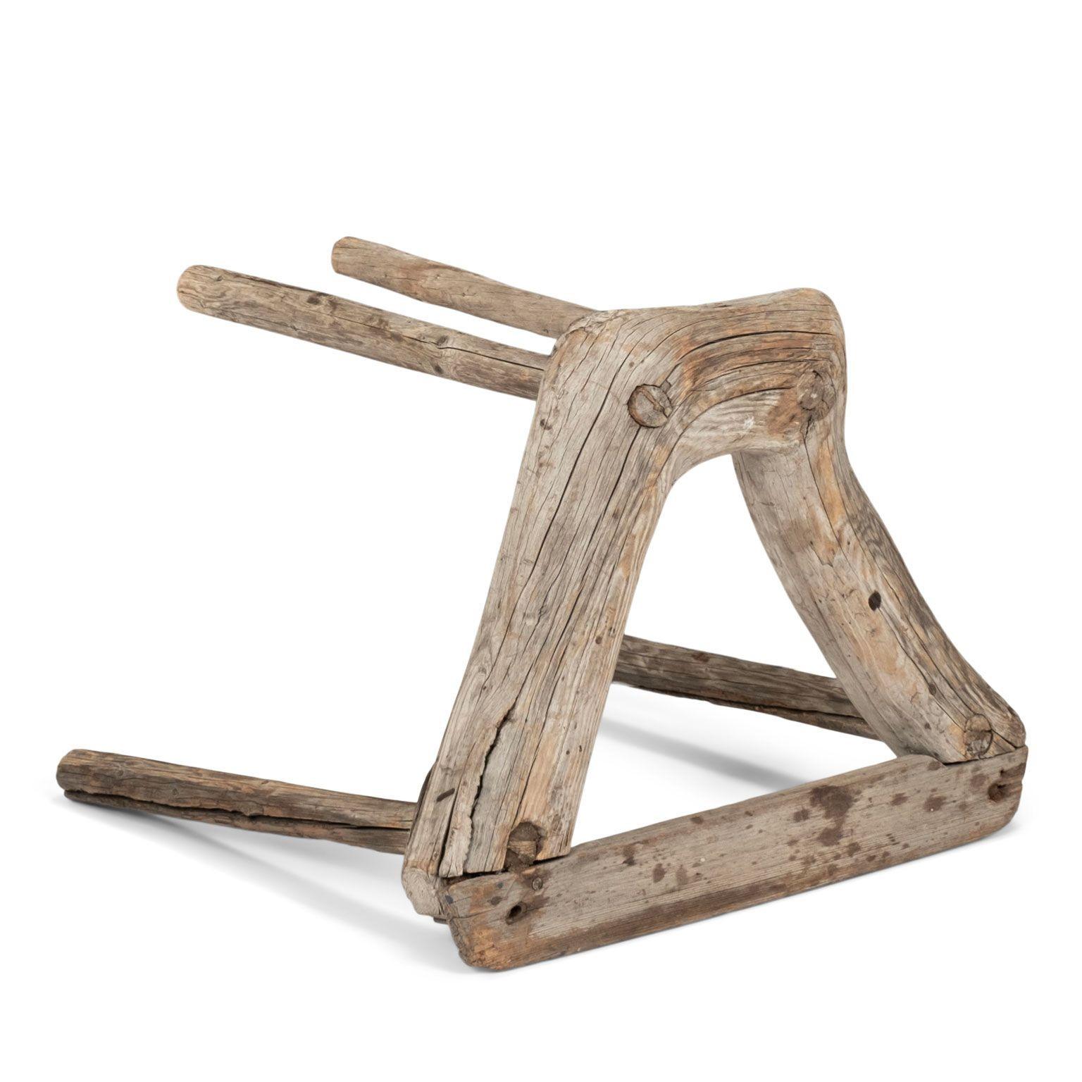 Wood Gray-Toned Swedish Vernacular Stool For Sale