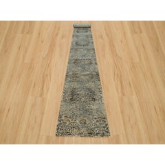 Gray Transitional Hand Knotted Silk and Wool Persian XL Runner Rug 2'8" x 23'10"