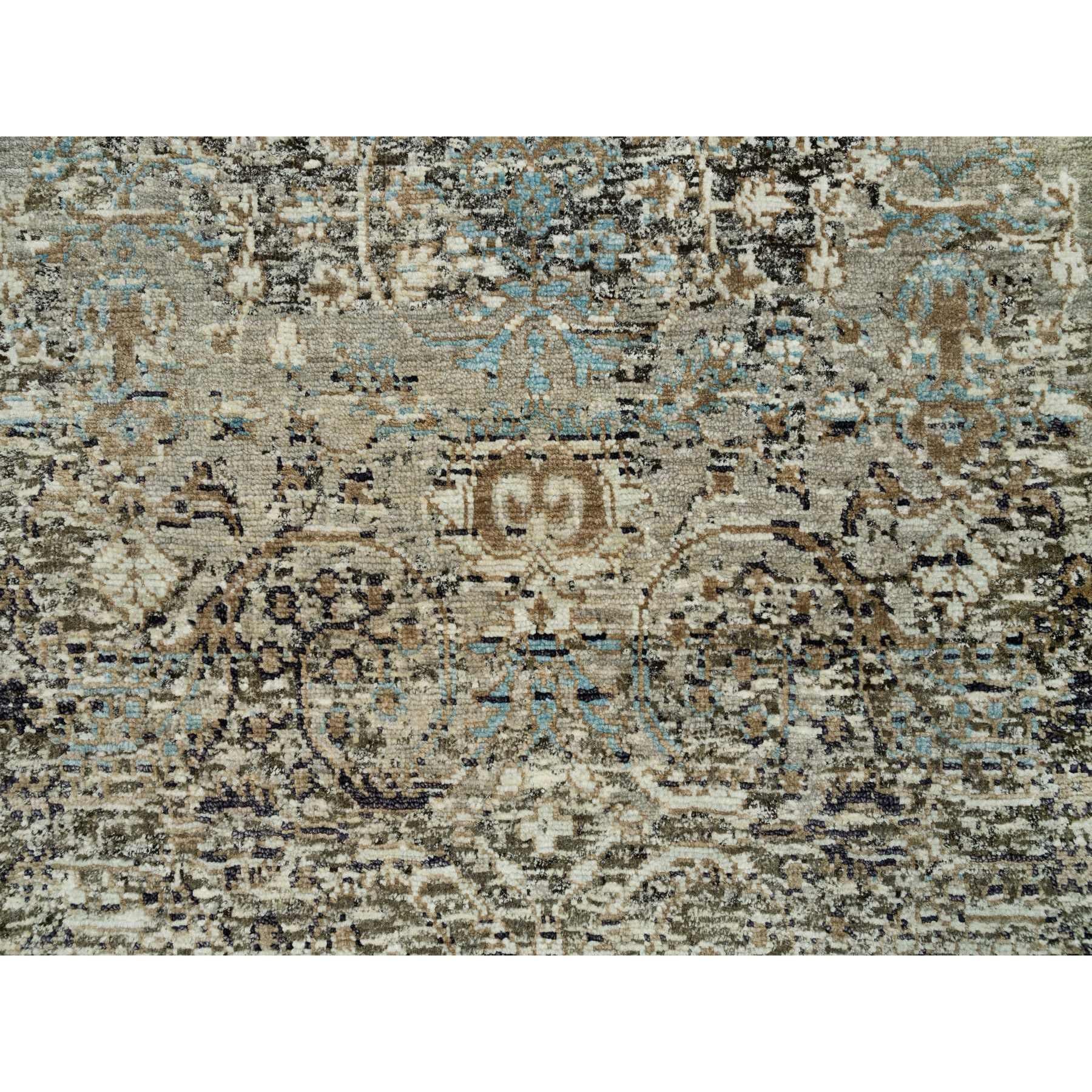 Grauer, handgeknüpfter, persischer, XL-Läufer aus Seide und Wolle, Übergangsstil, 2'8